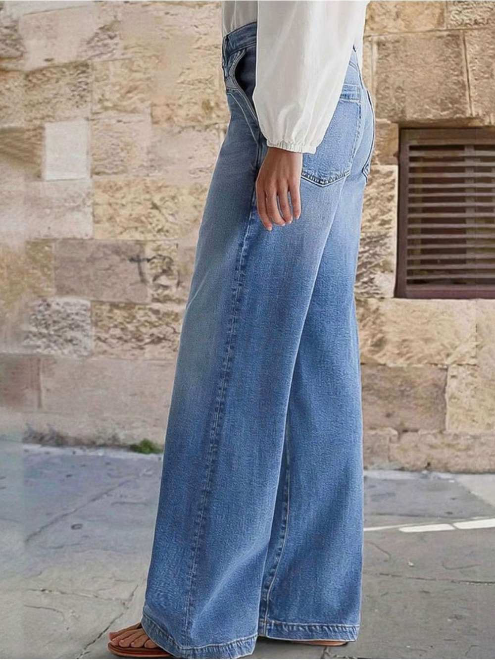 Wide Leg Light Blue Denim Jeans for Women - Picture 2 of 6